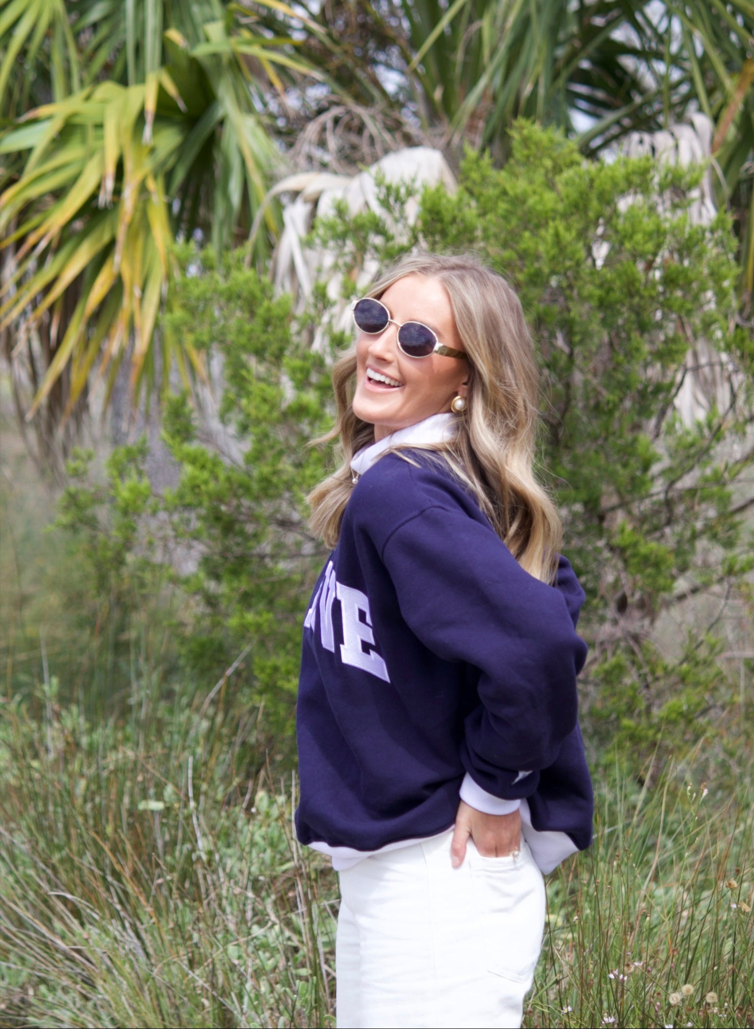 W/ LOVE Navy Mockneck