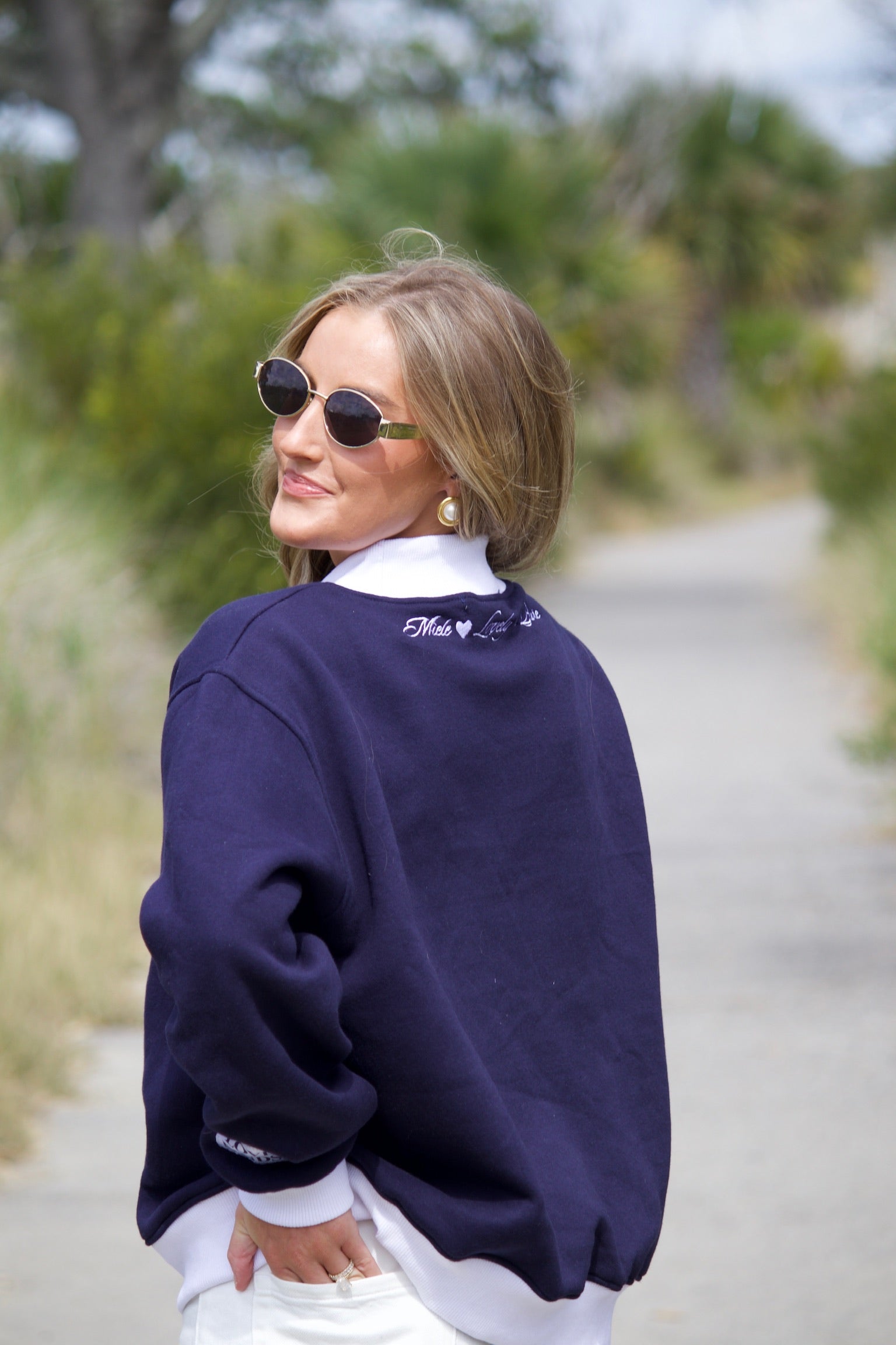 W/ LOVE Navy Mockneck