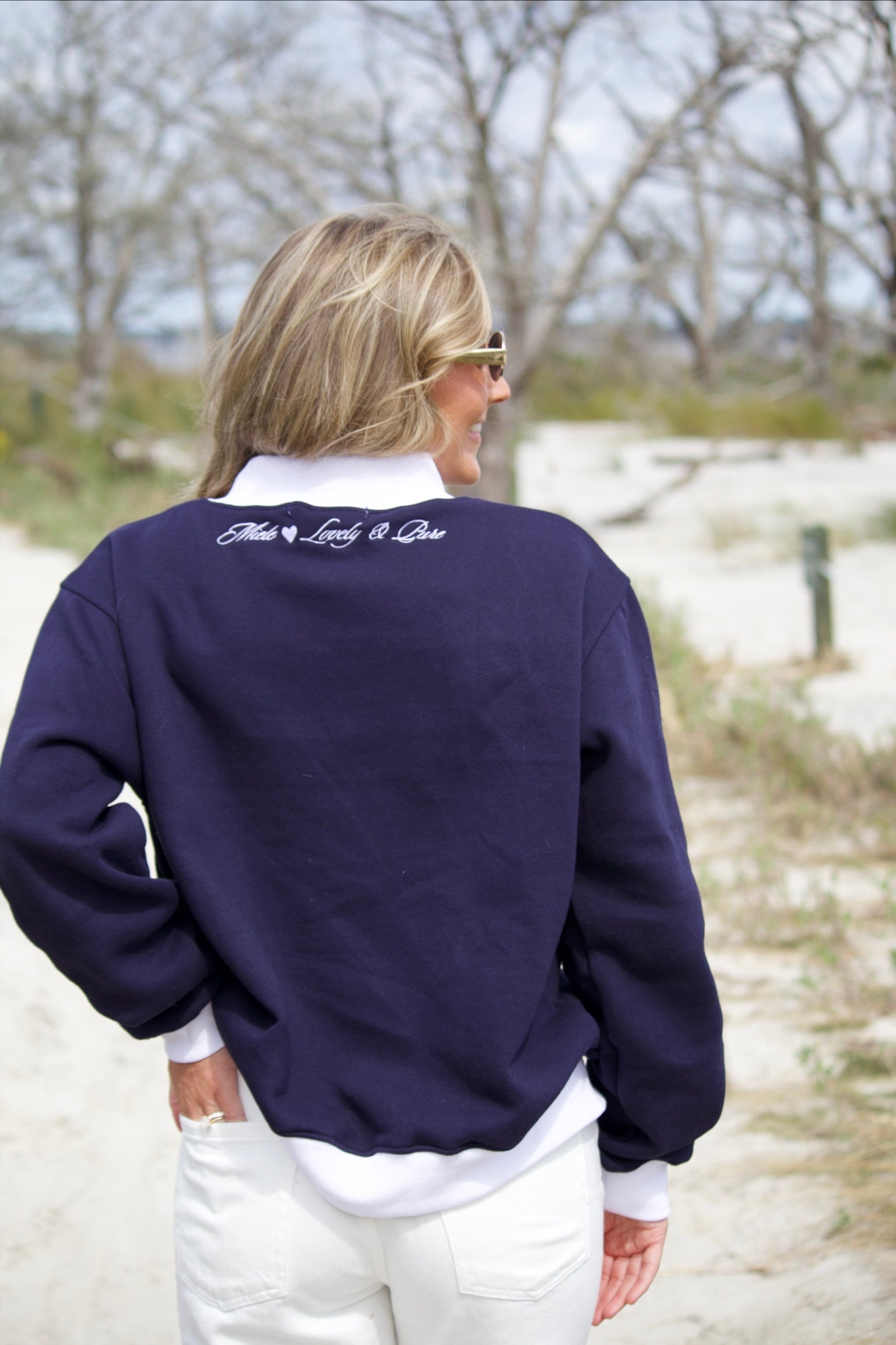 W/ LOVE Navy Mockneck